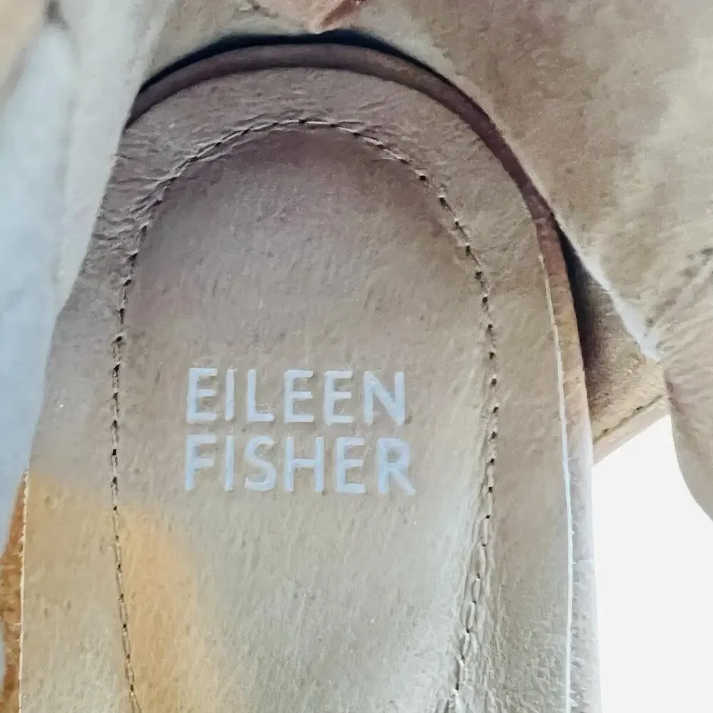 Eileen Fisher Sandals Womens 11 Beige Nubuck Boost Strappy Zip Platform Shoes